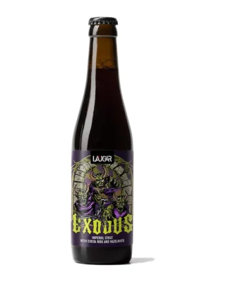 Bouteille Laugar Exodus Imperial Stout cacao et noisettes, 10 % vol., 33 cl sur fond blanc